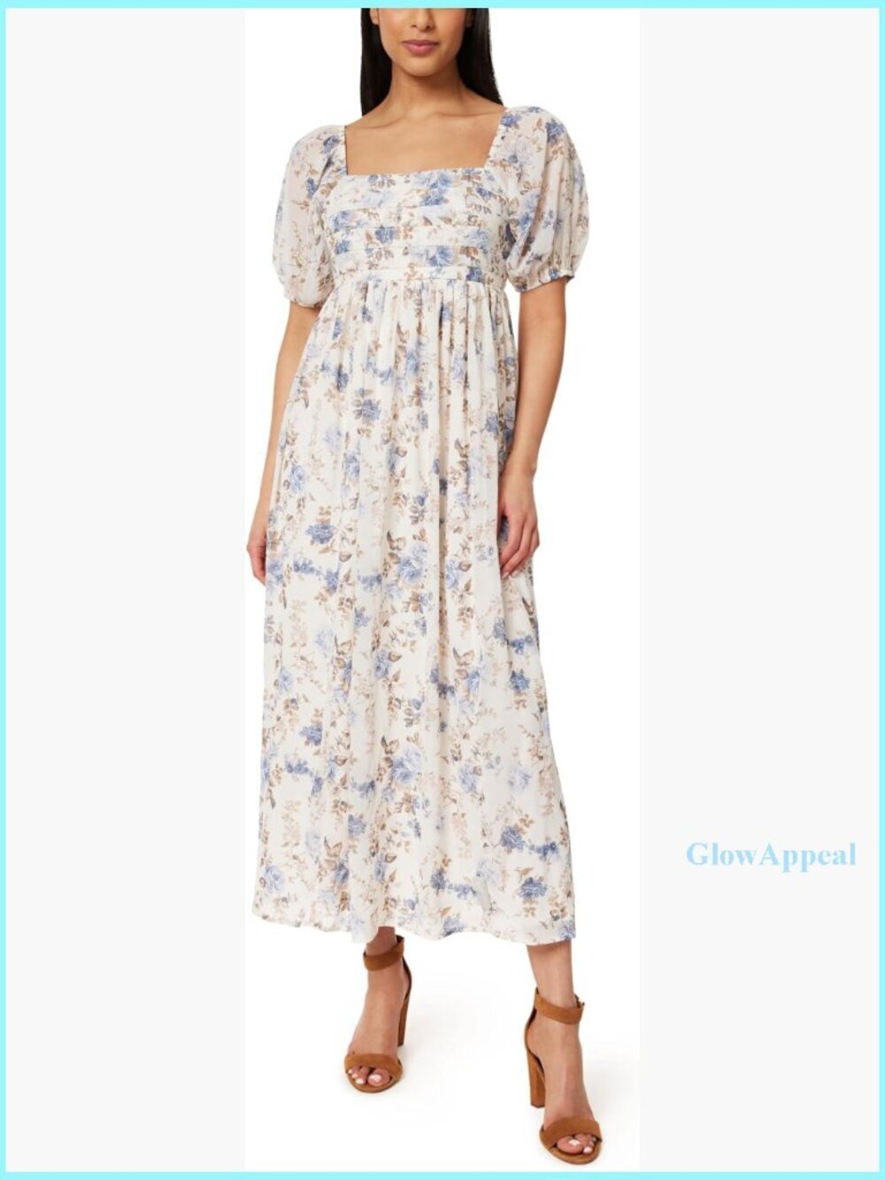 Pleated Bodice Puff Sleeve Chiffon Maxi Dress for Women